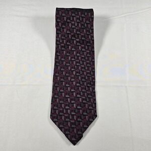 Silk Tie Bachrach Mens Italy Geometric Mosaic Burgundy Grey Black Formal